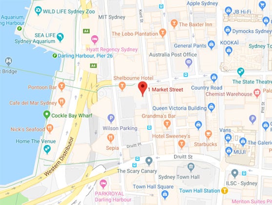 Map of Sydney, Australia,  highlighting ConnectWise's office 