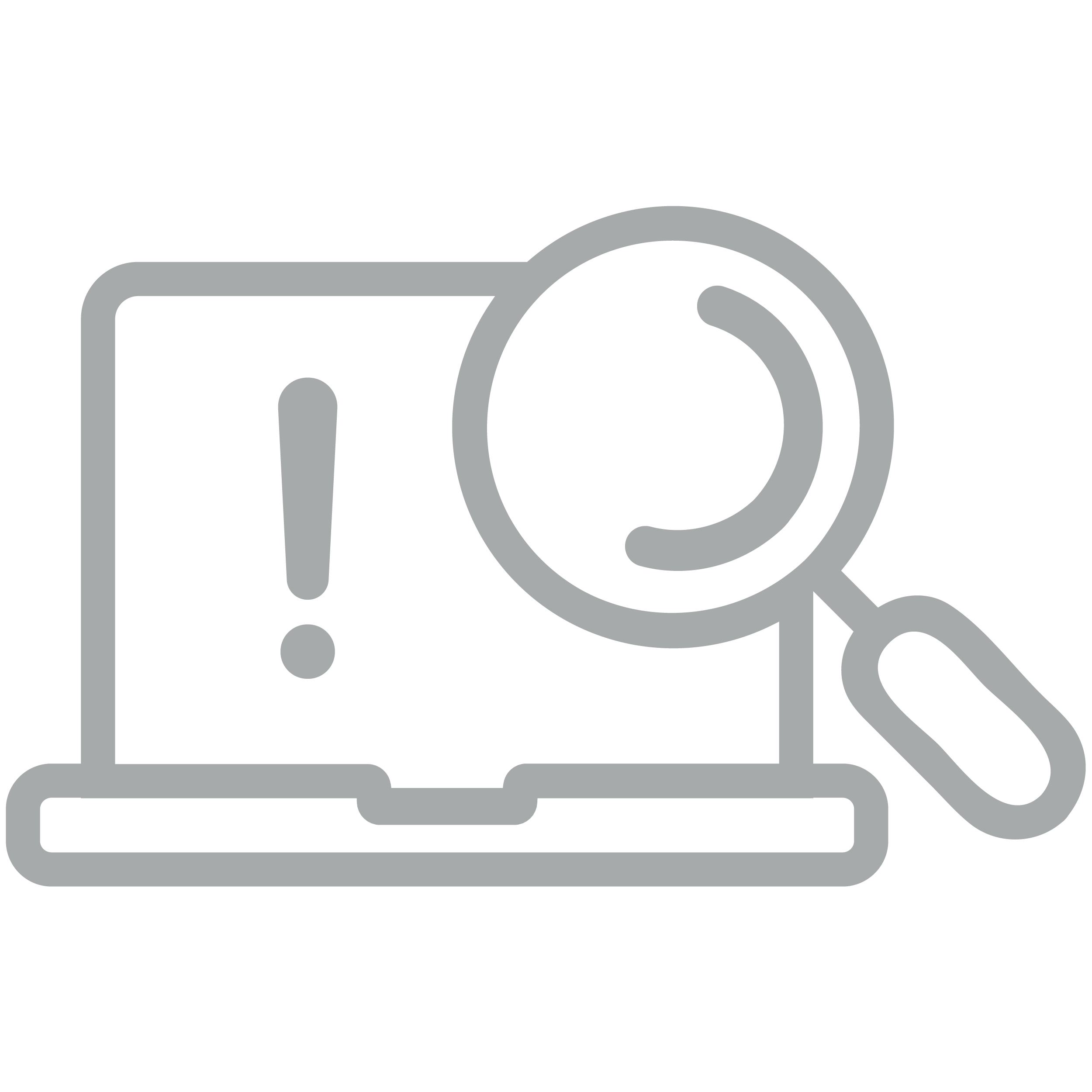 An icon of an open laptop with a magnifying glass superimposed upon it